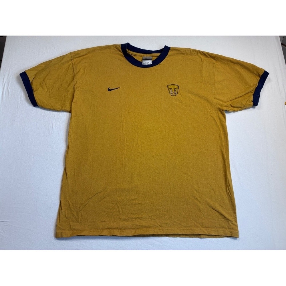 Nike Pumas UNAM Men's Ringer T-Shirt XL Gold Navy Embroidered Crest